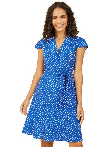 Платье-рубашка в стиле ретро с принтом ромашка Mela London, синий