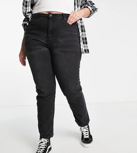 Прямые джинсы выбеленного черного цвета с завышенной талией Simply Be-Черный цвет