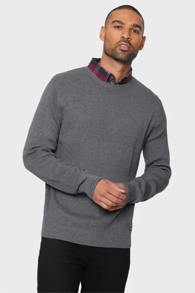 Хлопковый свитер с круглым вырезом и рубашечным воротником Threadbare, серый