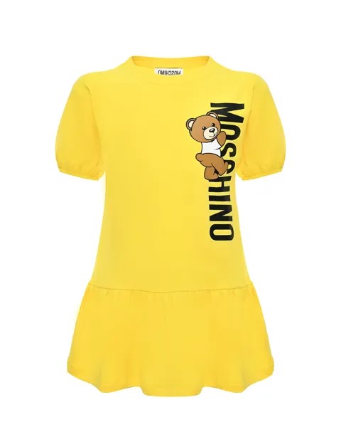 Платье с вертикальным лого, желтое Moschino