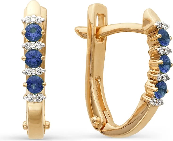 Серьги женские из золота АЛЬКОР 21230-102, сапфир/бриллиант