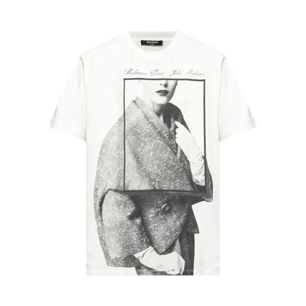 Футболка Balmain Printed Crewneck T-Shirt, белый