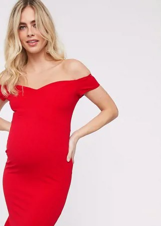 Эксклюзивное красное платье-футляр с открытыми плечами и оборкой Queen Bee Maternity-Красный