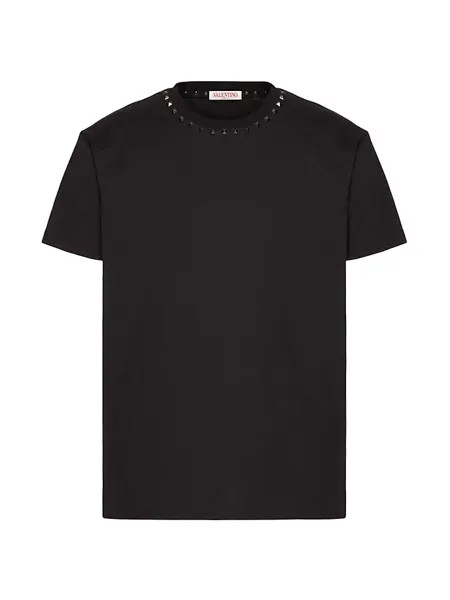 Хлопковая футболка с круглым вырезом и заклепками без названия Valentino Garavani, черный