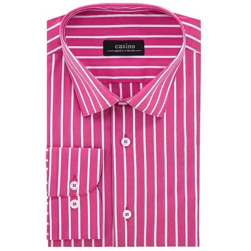 Рубашка мужская длинный рукав CASINO c611/15/200/Z STRETCH, Полуприталенный силуэт / Regular fit, цвет Розовый, рост 174-184, размер ворота 44