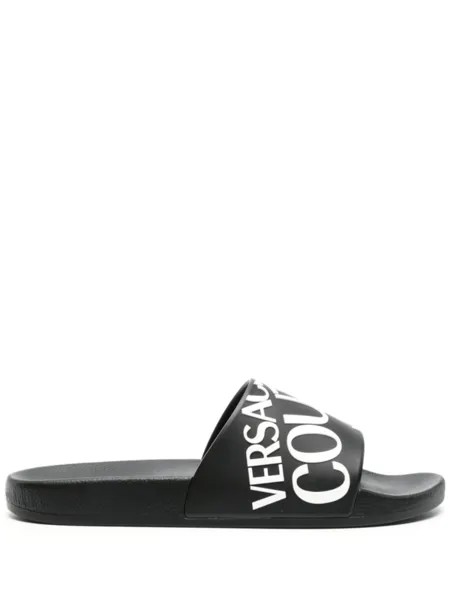 Versace Jeans Couture шлепанцы с тисненым логотипом, черный