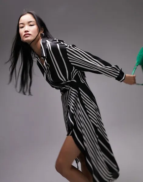 Topshop — платье-рубашка миди в однотонную полоску