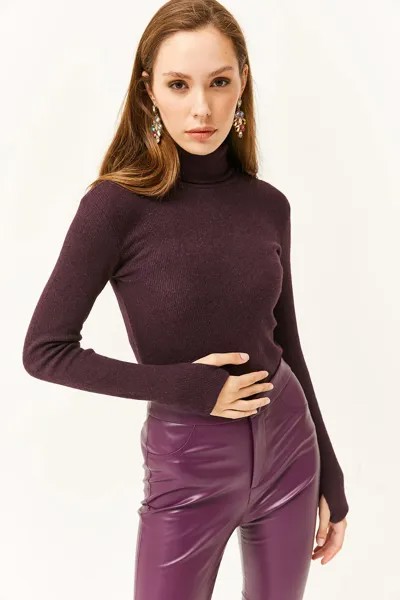 Женская сливовая блузка из лайкры с воротником на пальчиках Olalook, фиолетовый