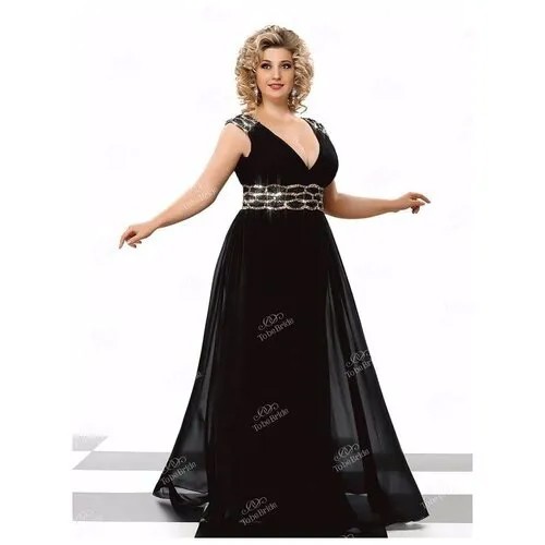 Вечернее платье с контрастным поясом черный длинное 50 To be Bride