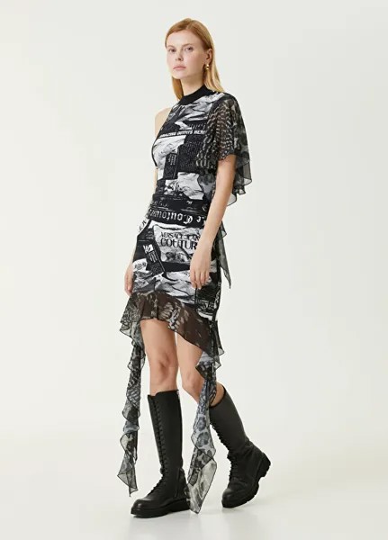 Асимметричное платье с узором Versace Jeans Couture, черный