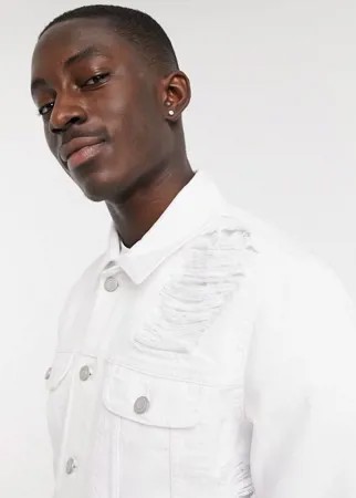 Белая джинсовая куртка с рваной отделкой ASOS DESIGN-Белый