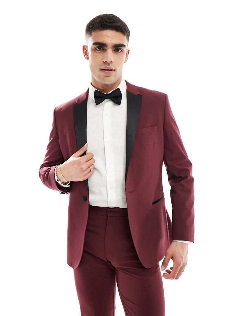 Бордовый узкий смокинг ASOS DESIGN