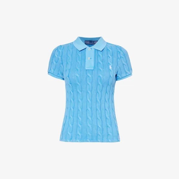 Трикотажная рубашка-поло узкого кроя с фирменной вышивкой Polo Ralph Lauren, синий