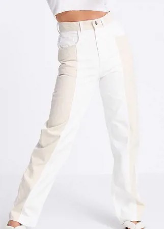 Винтажные джинсы мужского фасона в стиле 90-х с дизайном колор блок цвета экрю и песочного цвета Reclaimed Vintage Inspired-Белый