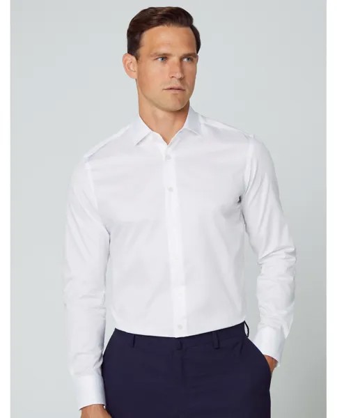 Однотонная узкая мужская рубашка белого цвета Hackett, белый