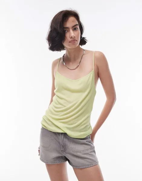 Topshop – майка светло-зеленого цвета в прозрачную рубчику