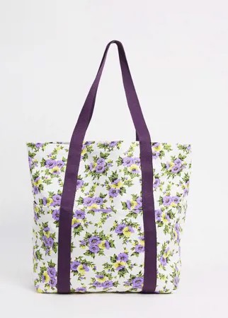Парусиновая сумка с мелким цветочным принтом ASOS DESIGN-Мульти