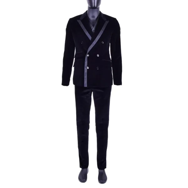 DOLCE - GABBANA Бархатный двубортный костюм, пиджак, жилет, брюки, черный 06890