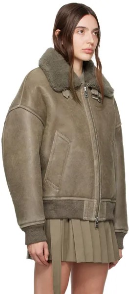 AMI Alexandre Mattiussi Серо-коричневая кожаная куртка с двусторонней молнией