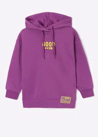 Фиолетовое худи oversize с надписью для девочки Gloria Jeans