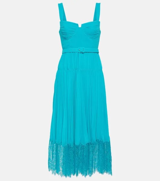 Платье миди из шифона с кружевом SELF-PORTRAIT, синий