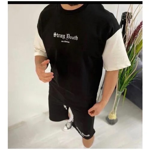 Костюм спортивный Jools Fashion спортивный мужской летний шорты майка, размер XXXXL, черный..