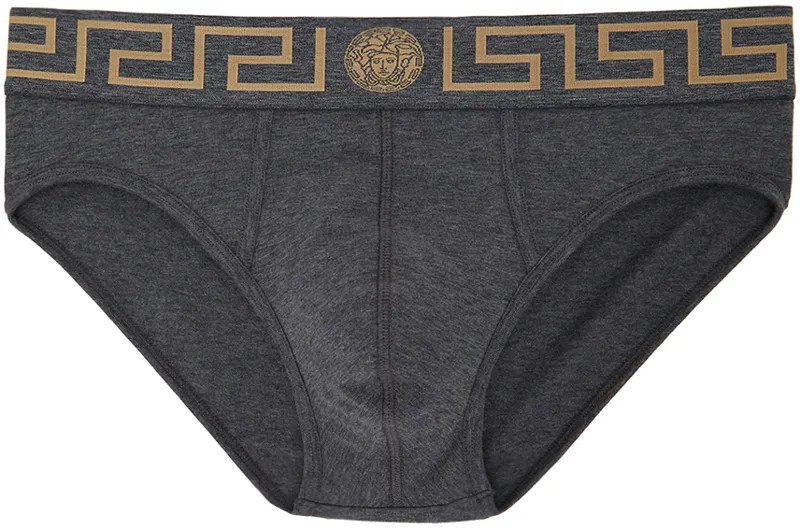 Серые трусы с каймой Greca Versace Underwear