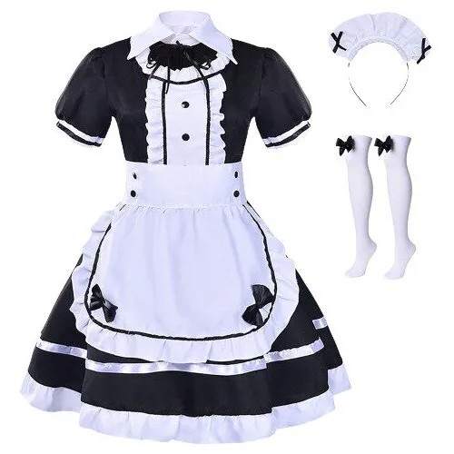 Японский Аниме костюм для косплея черно-белый женский платье горничной Готическая Лолита косплей платье милые кавайное платье костюм на Хэллоуин Love Nikki M