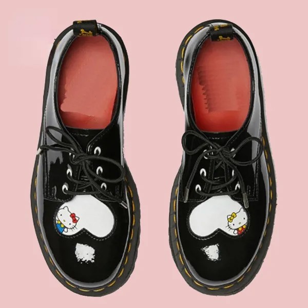Женские повседневные ботинки Hello Kitty из воловьей кожи, японские милые ботинки Dr. Martin, кожаные ботинки с низким верхом, детская обувь