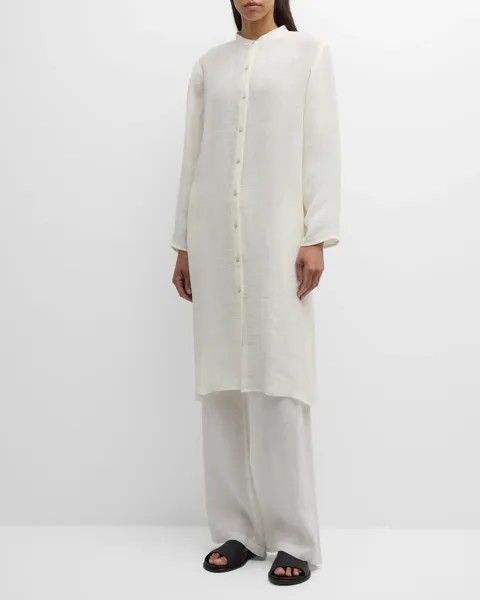 Рубашка из органического льна и марли на пуговицах Eileen Fisher, цвет White