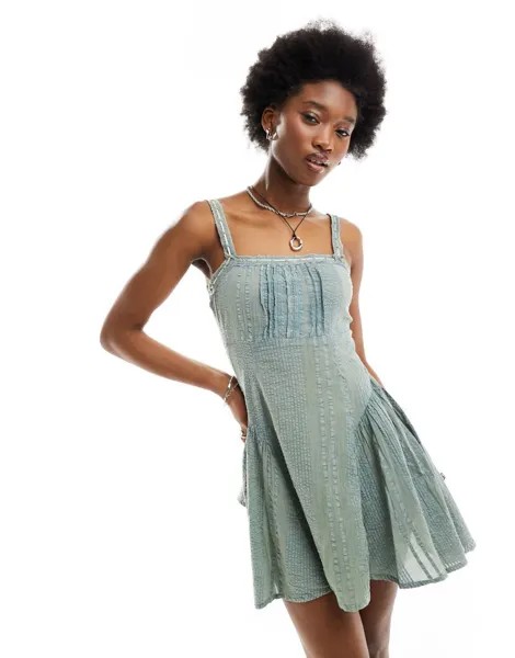 Короткий сарафан цвета хаки с лентами ASOS DESIGN