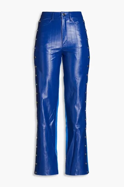 Прямые брюки из двухцветной кожи с эффектом угрей с кнопками Rotate Birger Christensen, синий кобальт