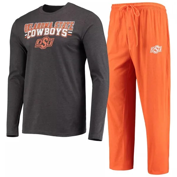 Мужская футболка Concepts Sport оранжевая/темно-серая с длинными рукавами и брюками Oklahoma State Cowboys, комплект для сна