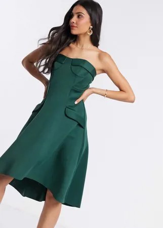 Платье-бандо миди для выпускного с чашечками и карманами ASOS DESIGN-Зеленый цвет