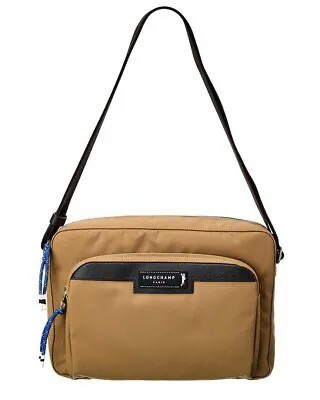 Longchamp Зеленая холщовая сумка-мессенджер женская коричневая