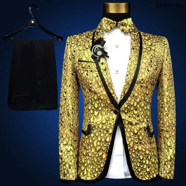 Костюм брючный мужской свадебный, смокинг, пальто, штаны, дизайнерский, большие размеры 4xl 5xl 6xl, золотистый Серебристый Синий