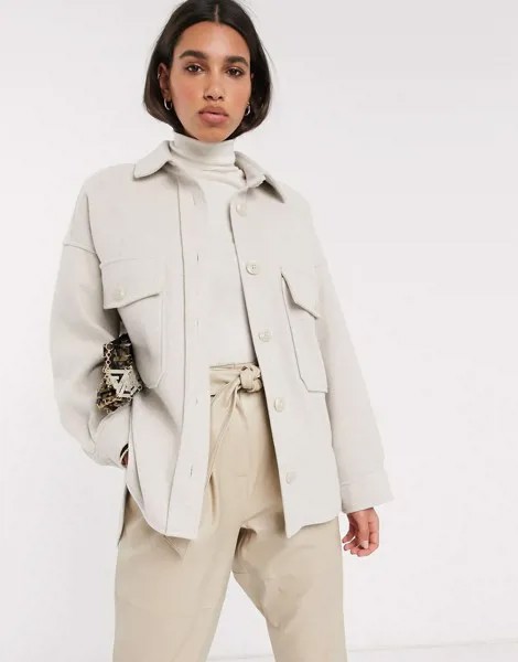 Бежевая куртка-рубашка в стиле oversize Stradivarius-Серый