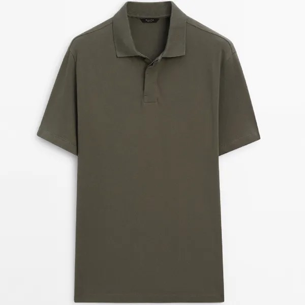 Футболка-поло Massimo Dutti Comfortable Short Sleeve, темно-коричневый/темно-зеленый