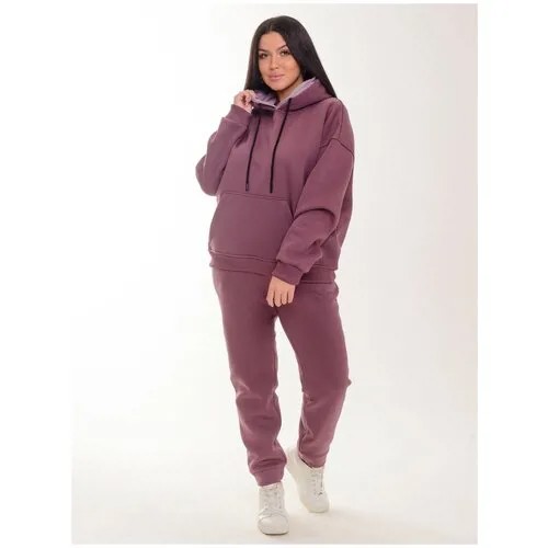 Костюм Modellini, толстовка и брюки, силуэт свободный, утепленный, плоские швы, капюшон, карманы, спущенные плечи, размер 42, фиолетовый