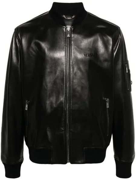 Versace кожаный бомбер, черный
