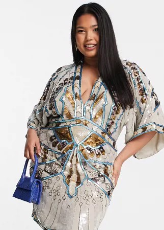 Платье-кимоно мини с отделкой ASOS DESIGN Curve-Multi