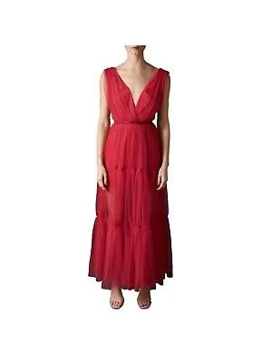 SAU LEE Женское прозрачное вечернее платье макси без рукавов с V-образным вырезом и рюшами