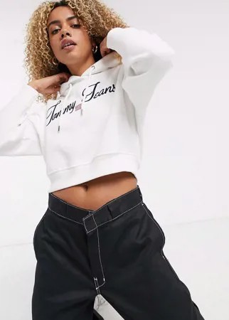 Короткий худи с логотипом Tommy Jeans-Белый