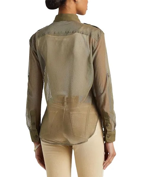 Рубашка LAUREN Ralph Lauren Cotton Mesh Long Sleeve Shirt, цвет Olive Fern