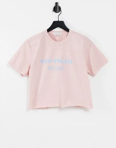 Укороченная розовая футболка с принтом Brazil In The Style-Розовый цвет