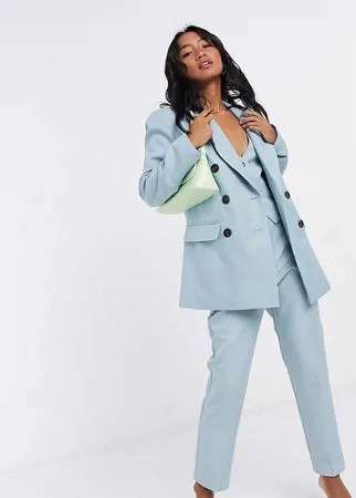 Бело-голубой двубортный пиджак от комплекта-тройки в винтажном стиле ASOS DESIGN Petite