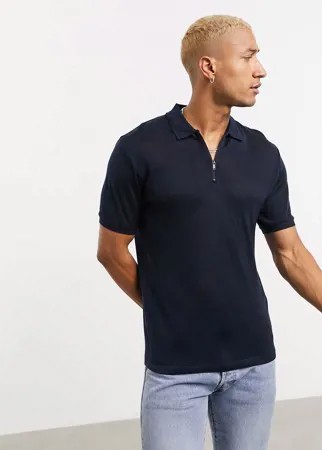 Темно-синее поло с молнией Celio-Темно-синий
