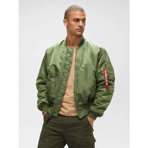 Бомбер ALPHA INDUSTRIES, демисезон/зима, силуэт свободный, утепленная, ветрозащитная, водонепроницаемая, без капюшона, внутренний карман, подкладка, карманы, манжеты, размер 3XL, зеленый