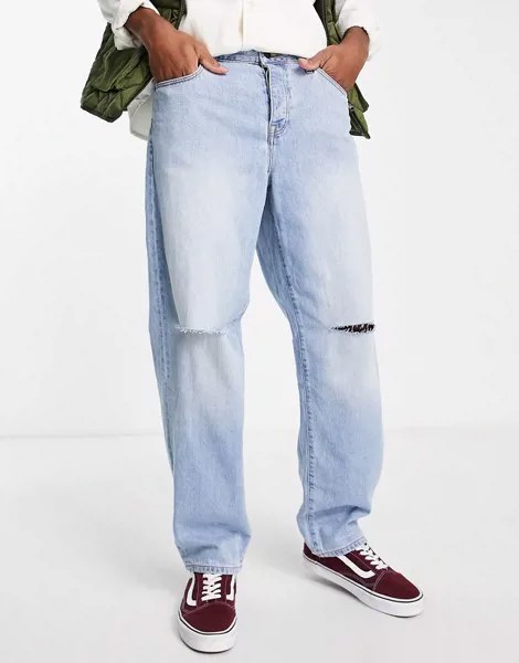 Синие свободные джинсы со рваными коленями ASOS DESIGN-Голубой