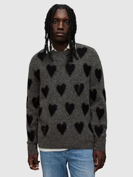Джемпер AllSaints Amore Crew из смесовой шерсти, темно-серый/черный